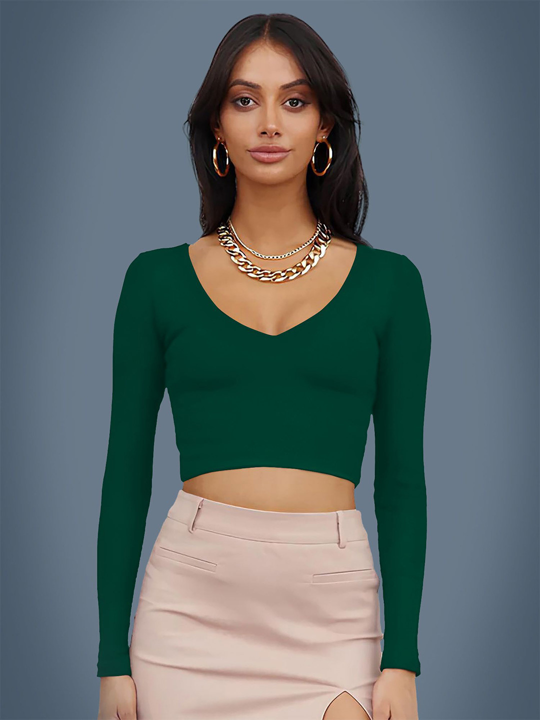 

Dream Beauty Fashion Women Square Neck Fitted Crop Top, Green