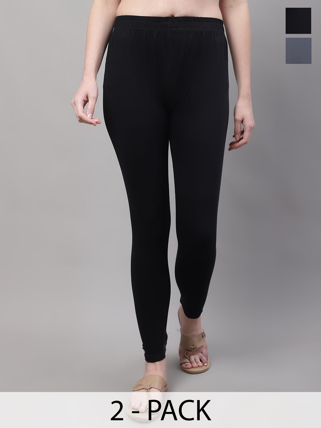 

Valles365 by S.C. Women Pack Of 2 Cotton Ankle Length Leggings, Black