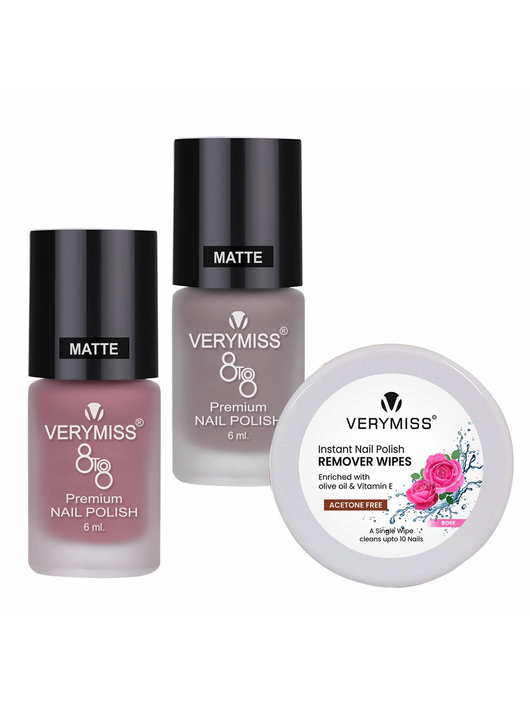 

VERYMISS Set Of 2 8To8 Nail Polish - 6 ml Each - Shade 309-310 With Remover Wipes, Pink