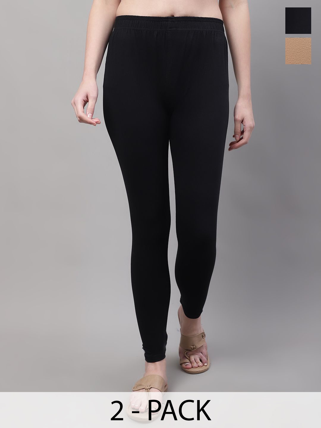 

Valles365 by S.C. Pack Of 2 Cotton Ankle-Length Leggings, Black