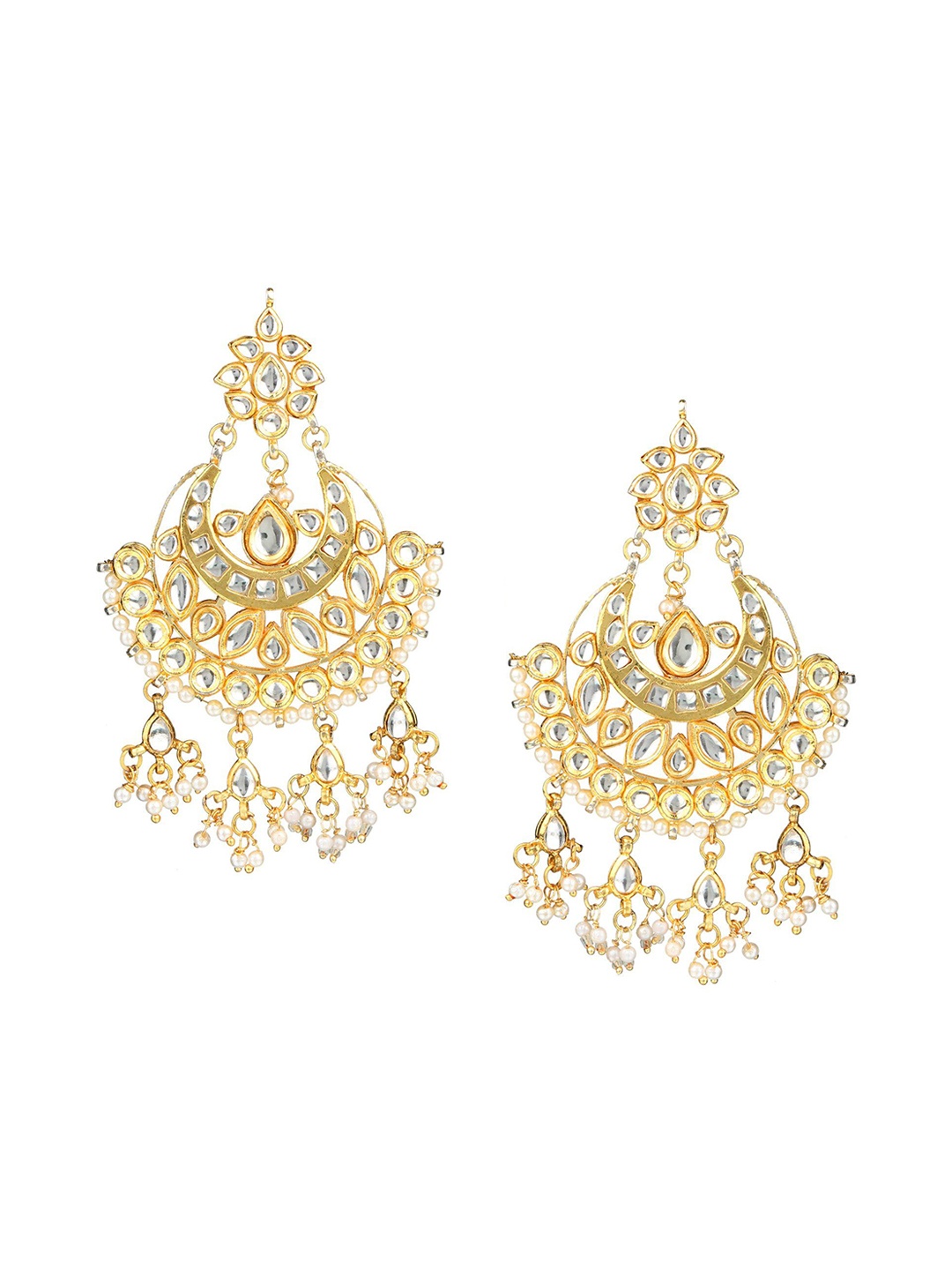 

House of Pataudi Gold-Plated Kundan Studded Contemporary Shaped Chandbali Earrings