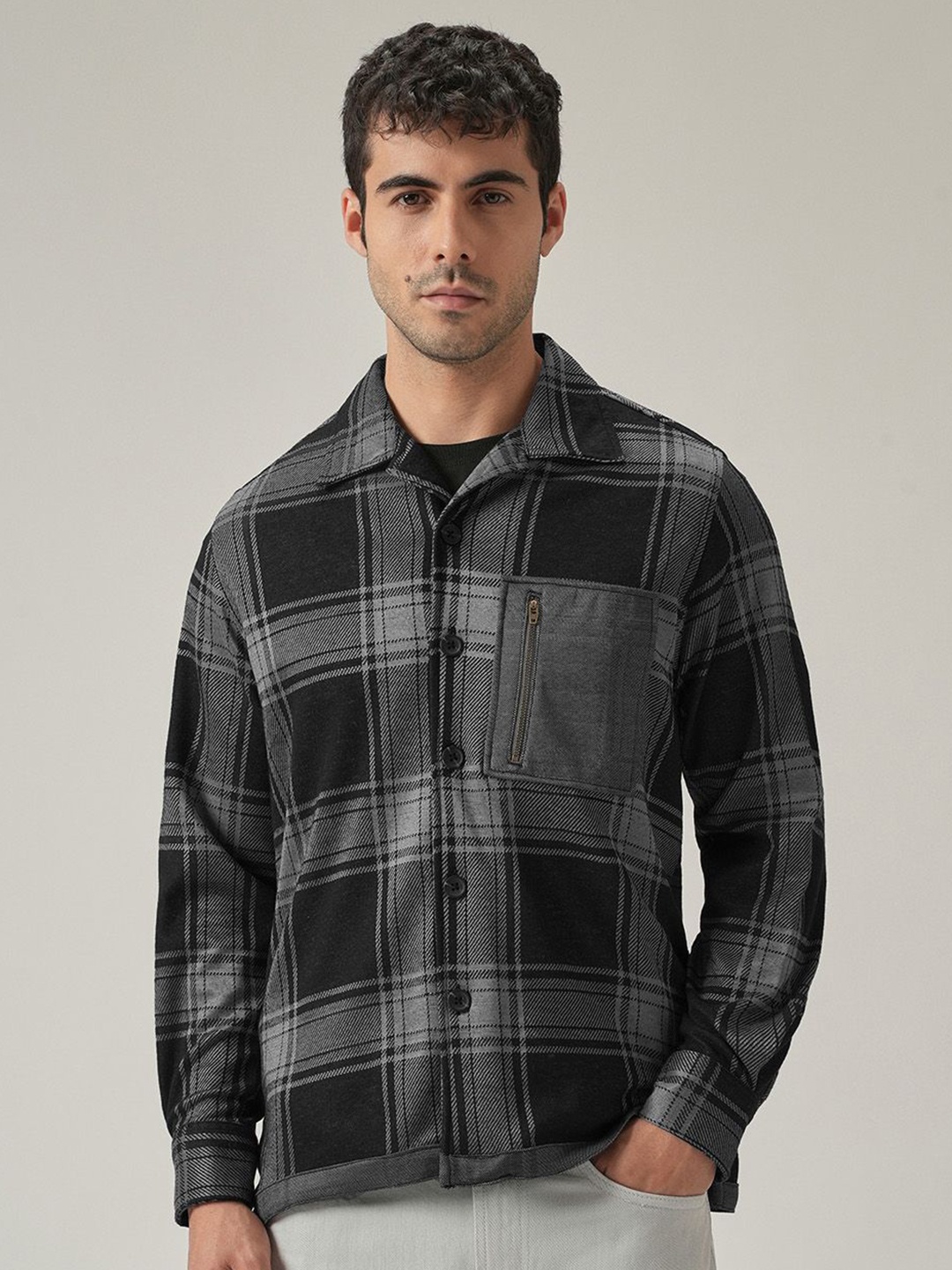 

Banana Club Tartan Checked Opaque Classic Shacket, Grey
