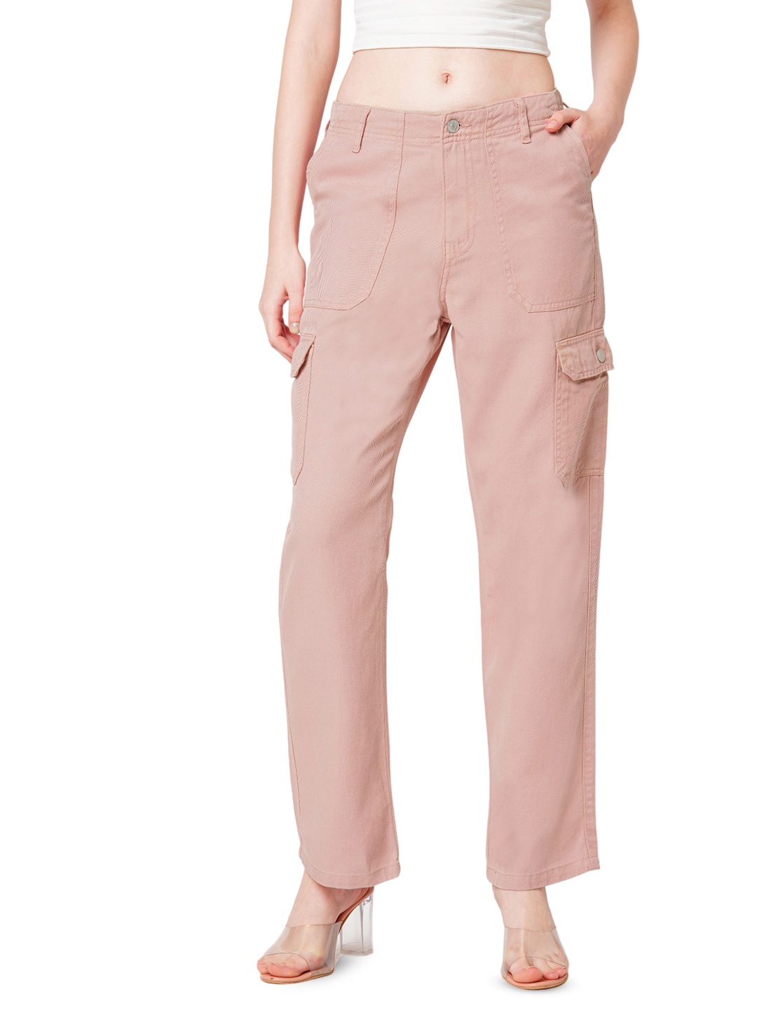 

Kraus Jeans Women Mid Rise Slim Fit Cargos, Pink