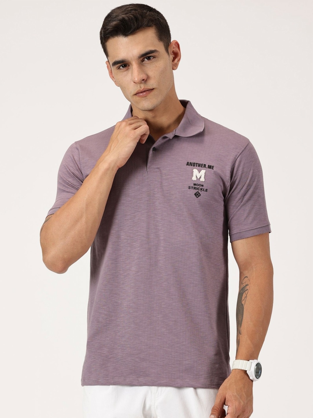 

RAVINIK Men Solid Polo Collar Cotton T-shirt, Purple