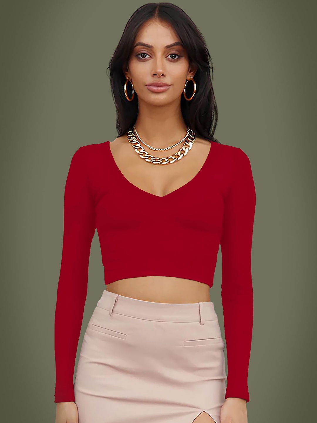

Dream Beauty Fashion Women V-Neck Crop Top, Red