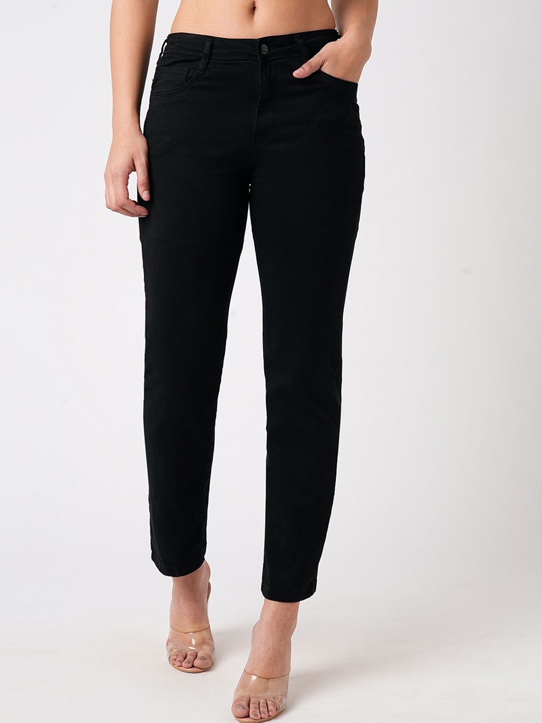 

Kraus Jeans Women Straight Fit High-Rise Jeans, Black