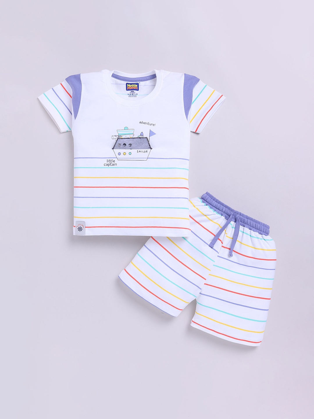 

Nottie Planet Boys Printed Round Neck Pure Cotton T-shirt with Shorts, Blue