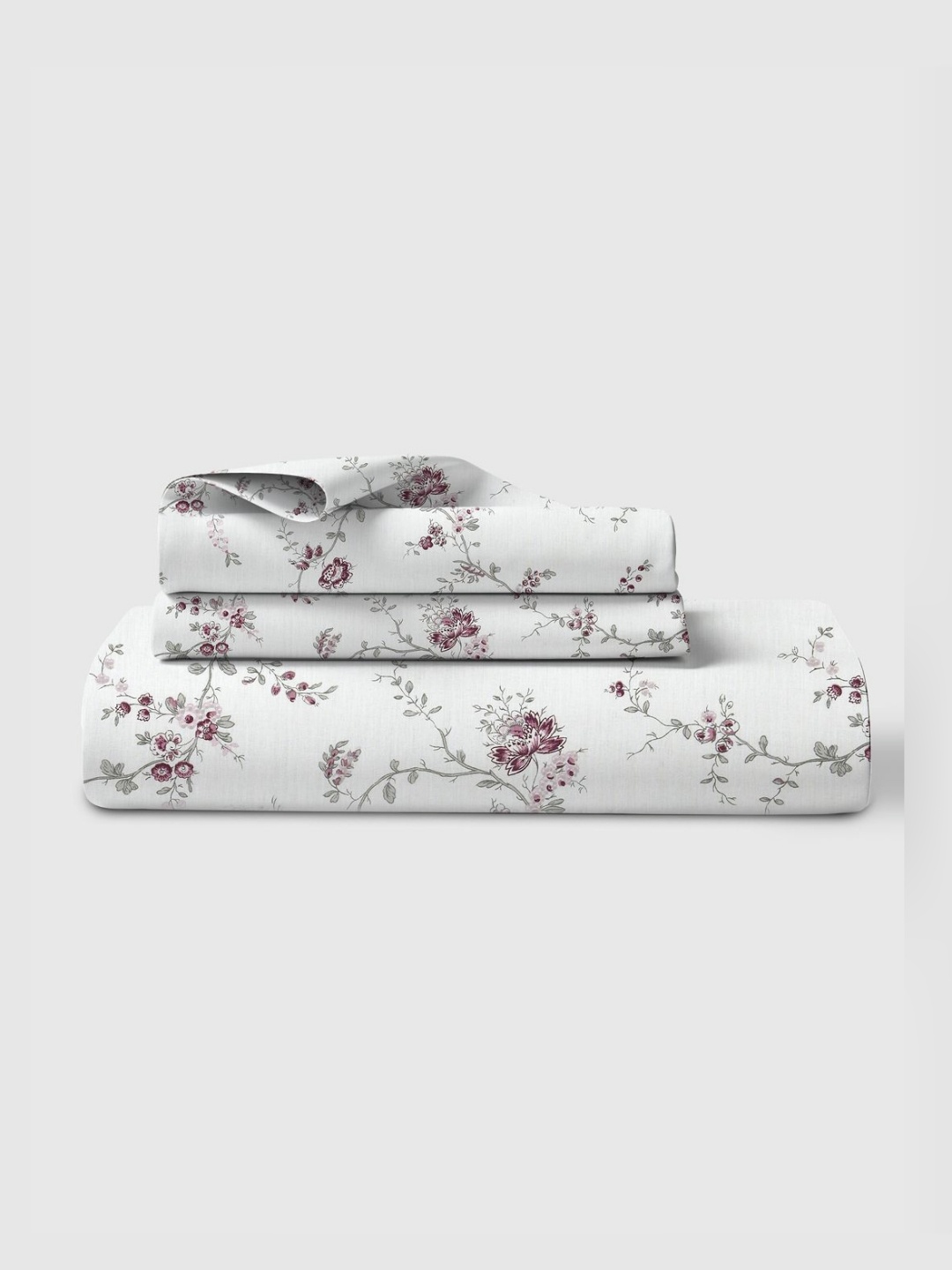 

LINENWALAS Happy Sleeping Purple & White Floral 210 TC Queen Bedsheet with 2 Pillow Covers