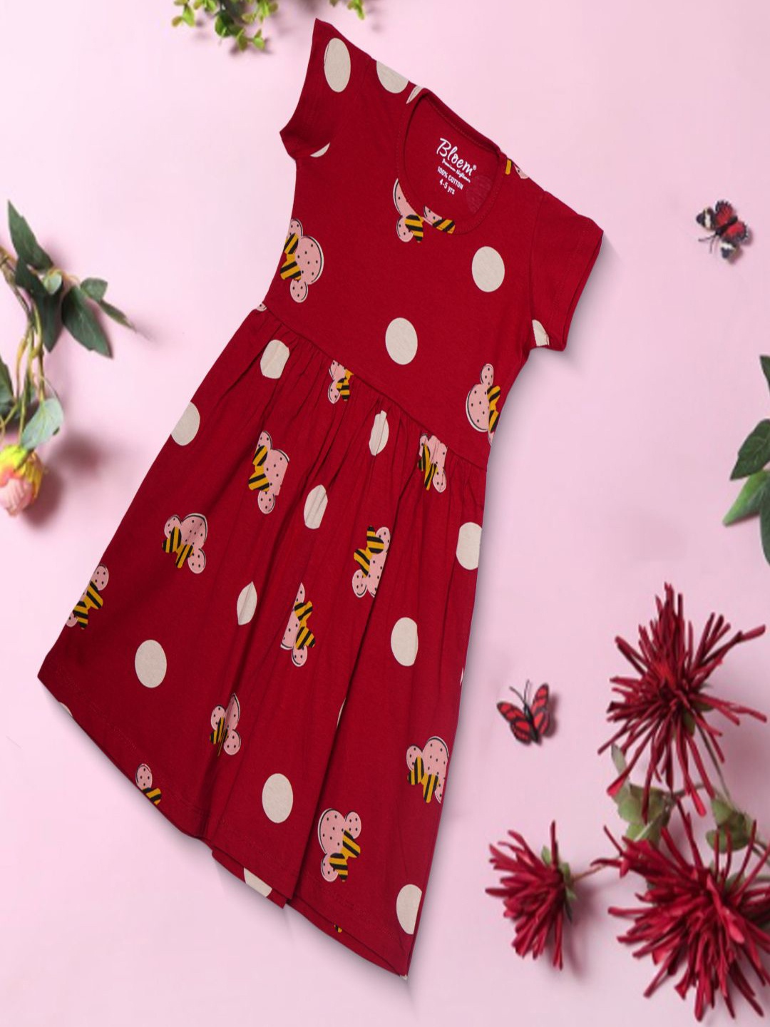 

Bloem Girls Printed Cotton Fit & Flare Dress, Red