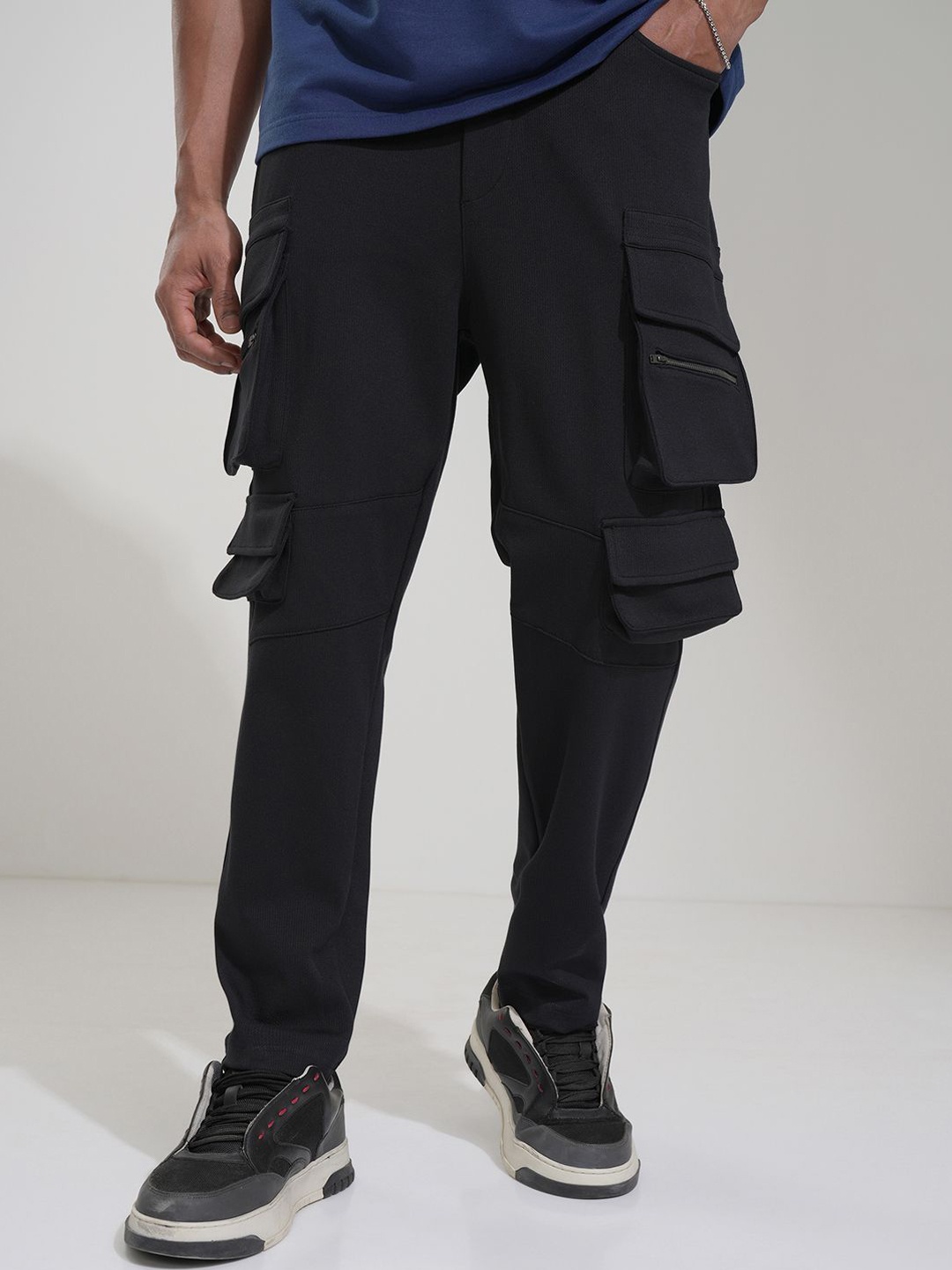 

HIGHLANDER Men Slim Fit High-Rise Cargos Trousers, Navy blue