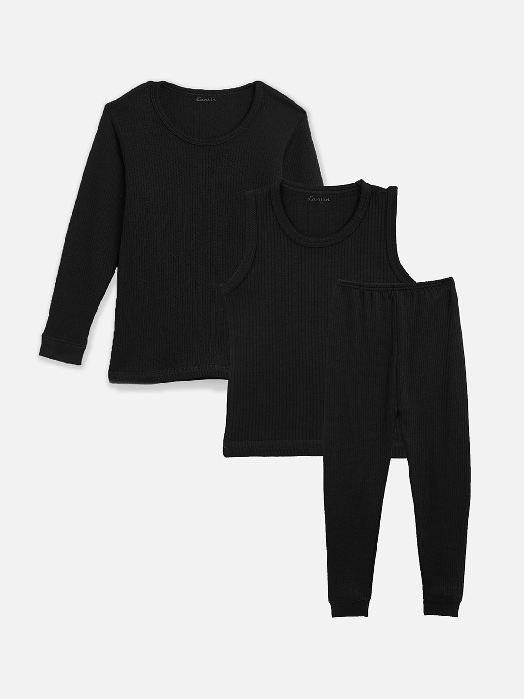 

Aerowarm Girls Thermal Tops & Bottom Set, Black