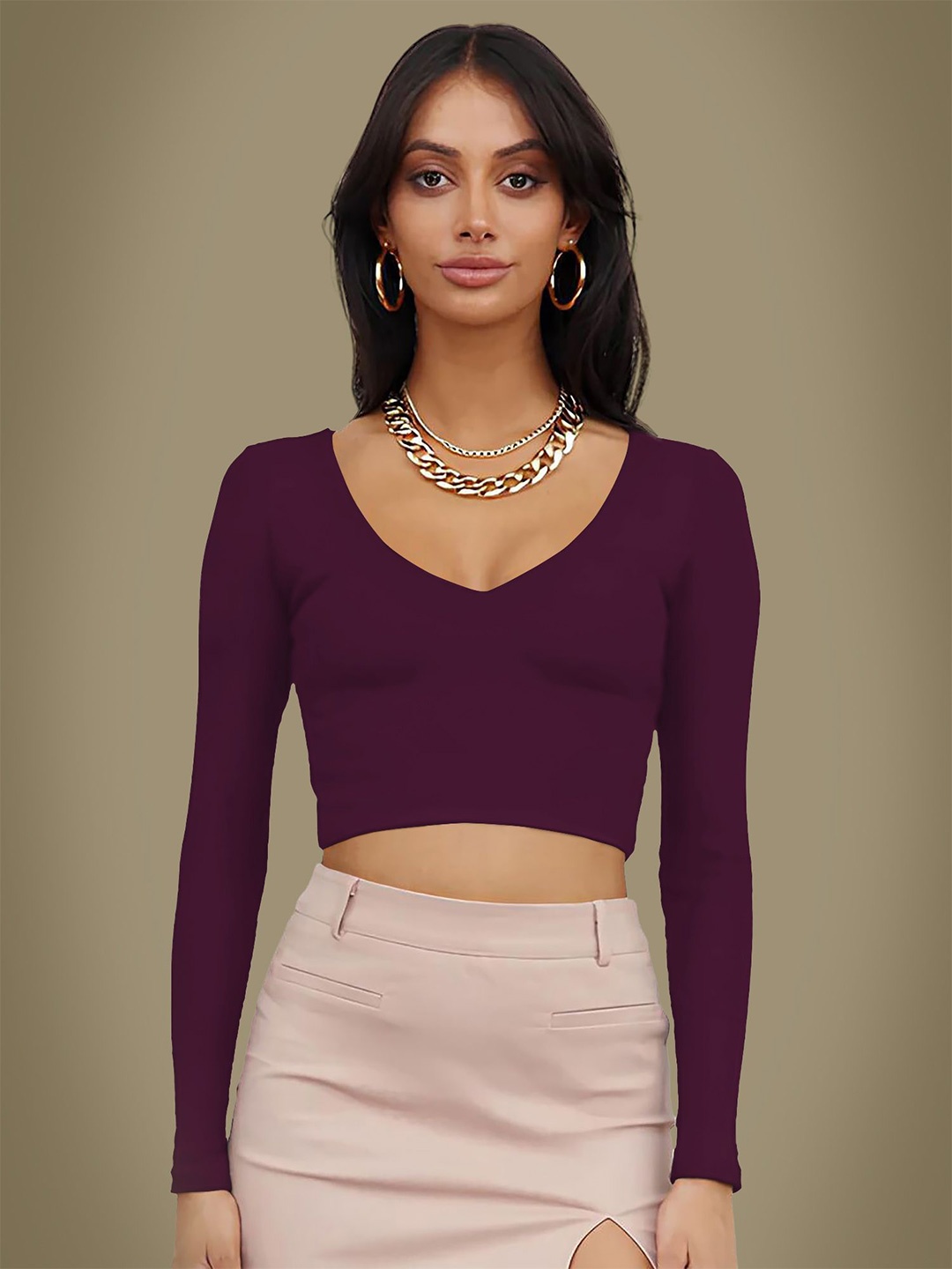 

Dream Beauty Fashion Solid V-Neck Crop Top, Purple