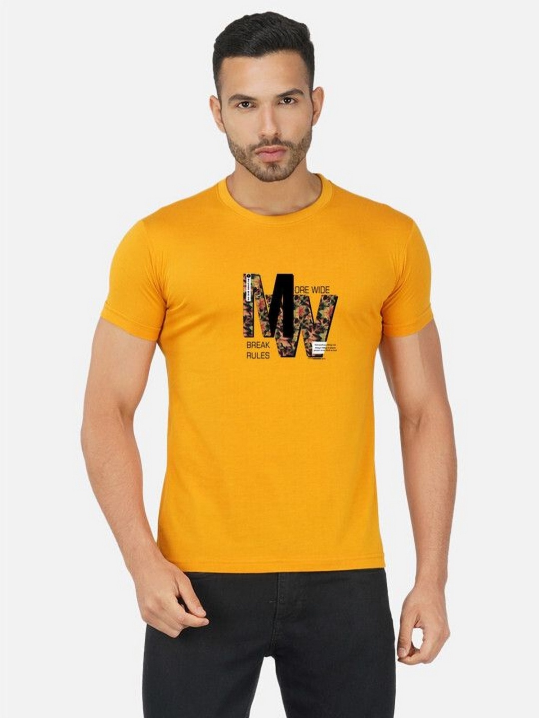 

Moda Rapido Men Bio Finish Typography Printed Round Neck Cotton T-shirt, Mustard
