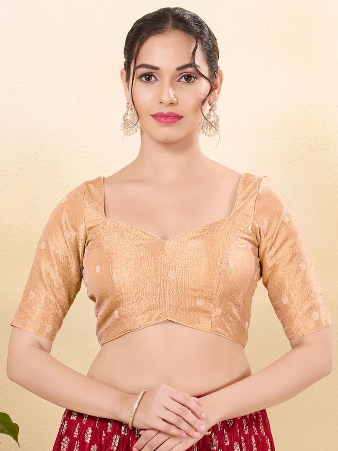 

VAMAS - THE DESIGNER BLOUSES Women Sweetheart Neck Padded Saree Blouse, Gold