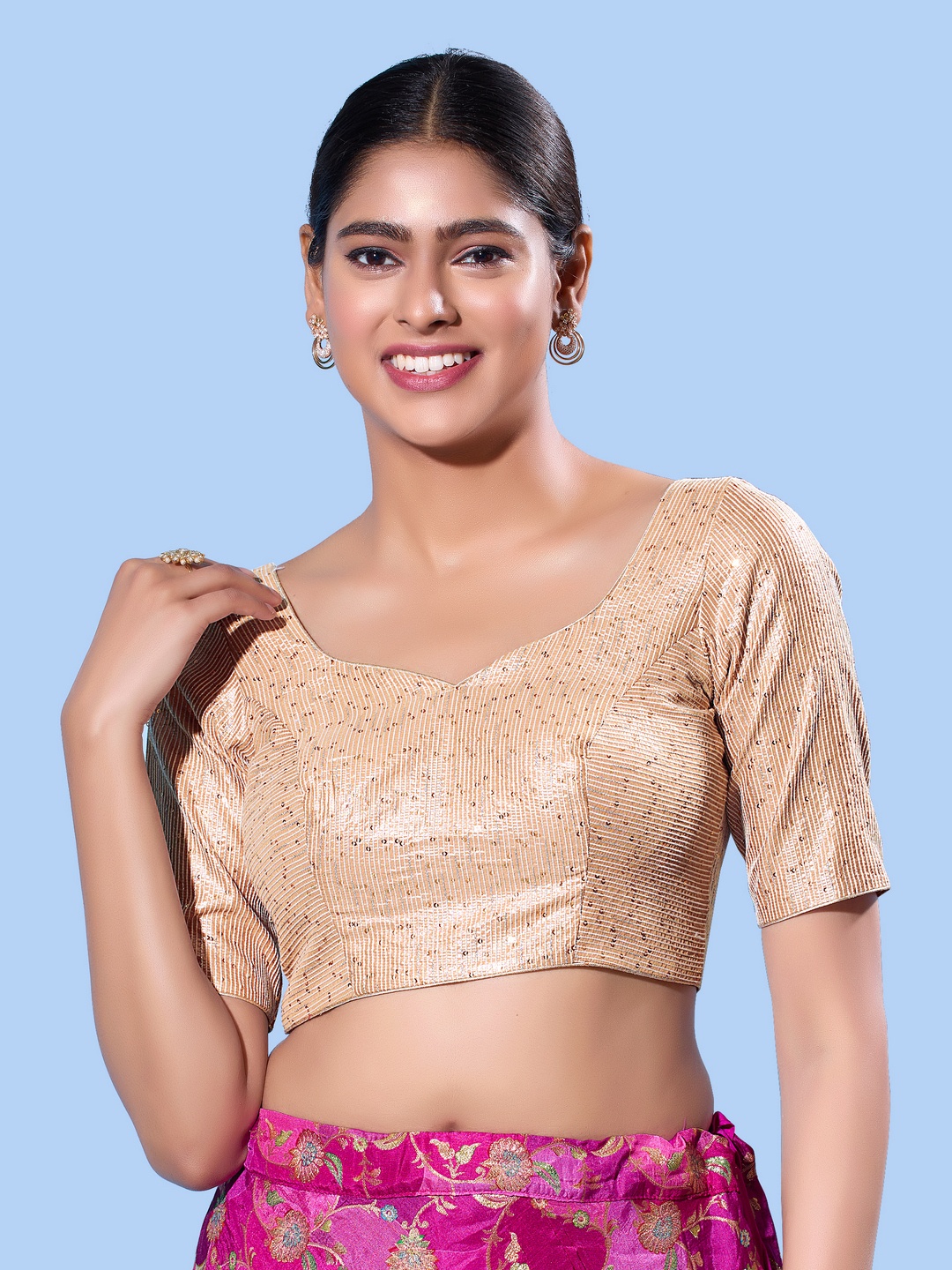 

VAMAS - THE DESIGNER BLOUSES Women Sweetheart Neck Padded Saree Blouse, Gold
