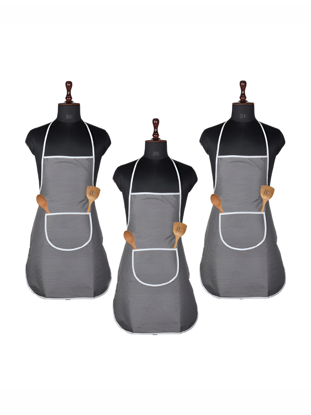 

Aura Grey 3 Pieces Checked Aprons With Center Pocket