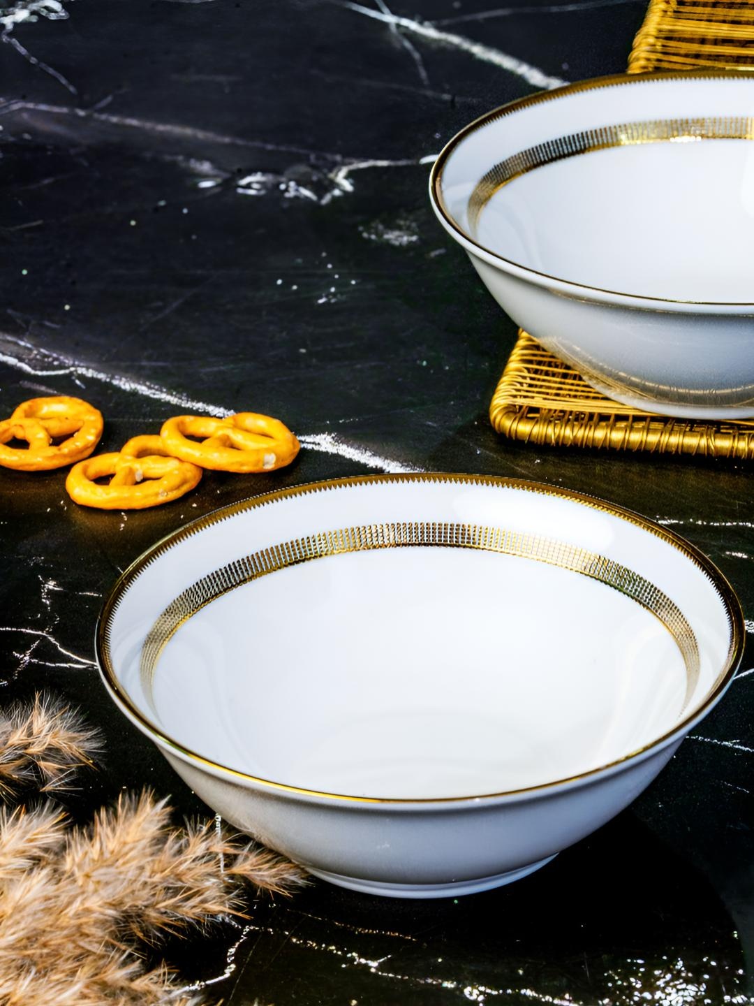 

Roxx White 2 Pieces Printed Porcelain Dishwasher Safe Glossy Serving Bowl