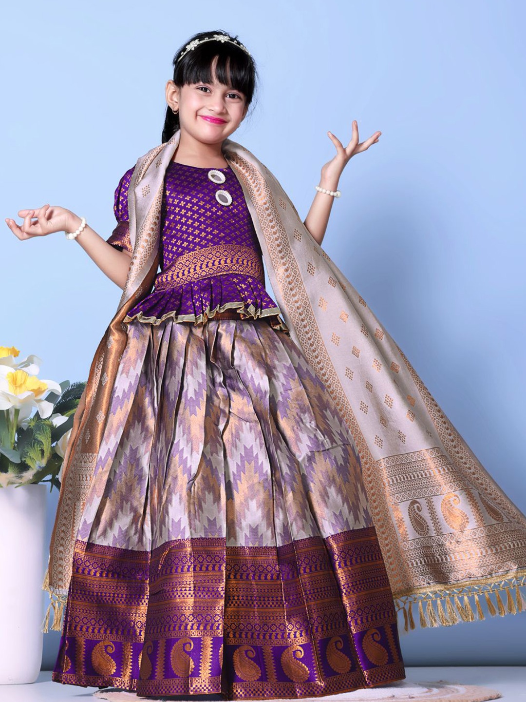 

BAESD Girls Woven Design Ready to Wear Lehenga & Blouse With Dupatta, Purple
