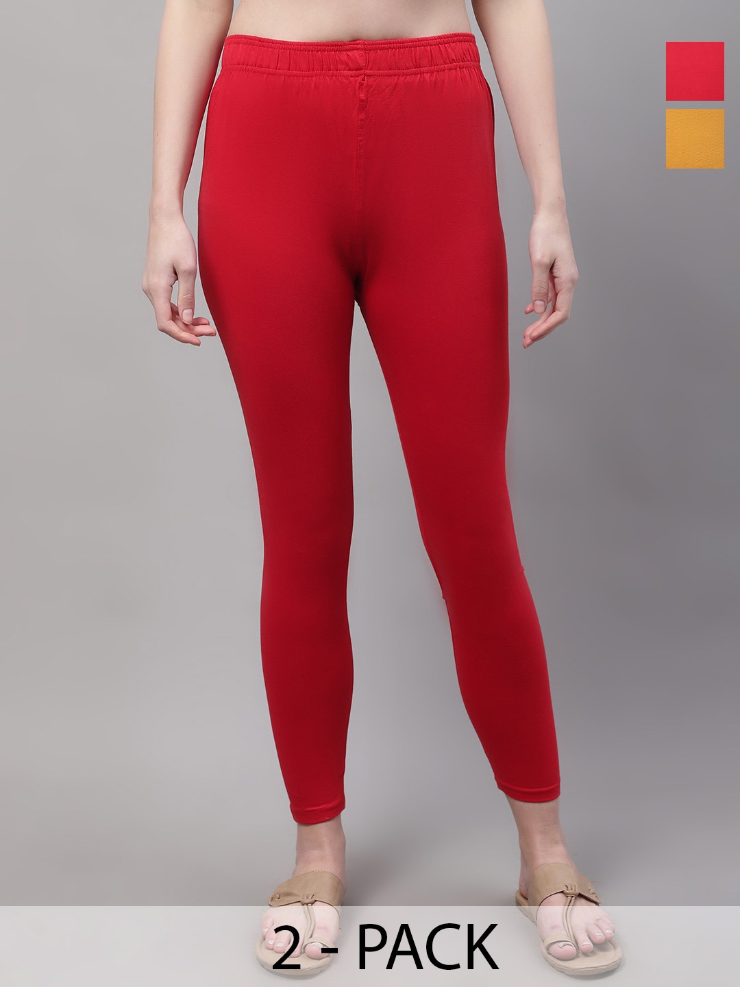 

Valles365 by S.C. Women Pack Of 2 Cotton Ankle Length Leggings, Red