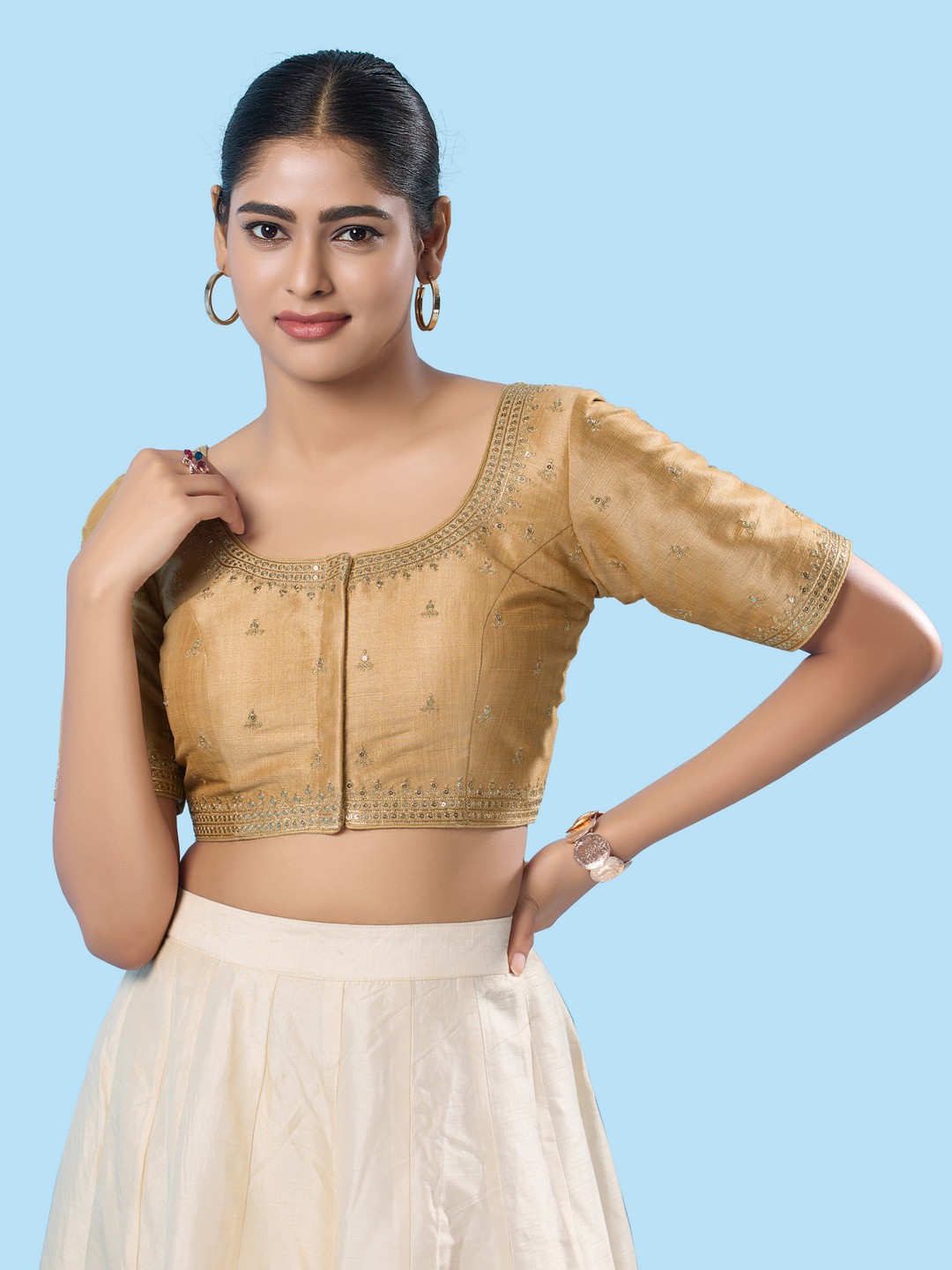 

VAMAS - THE DESIGNER BLOUSES Women Embroidered Saree Blouse, Gold
