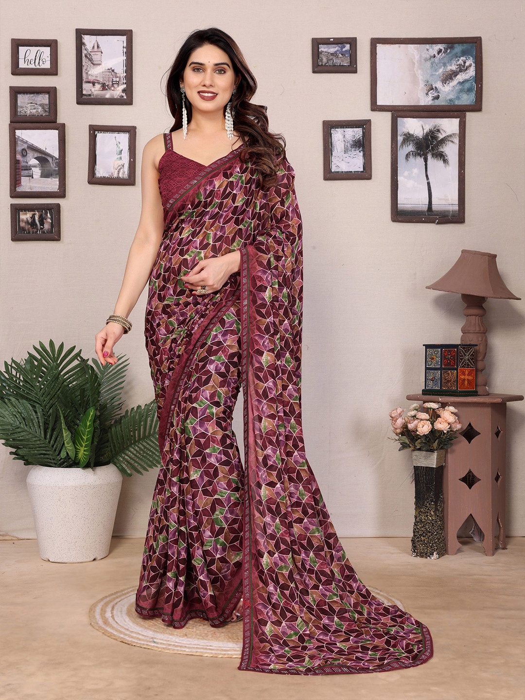 

Nirmohi Fashion Beads and Stones Saree, Purple