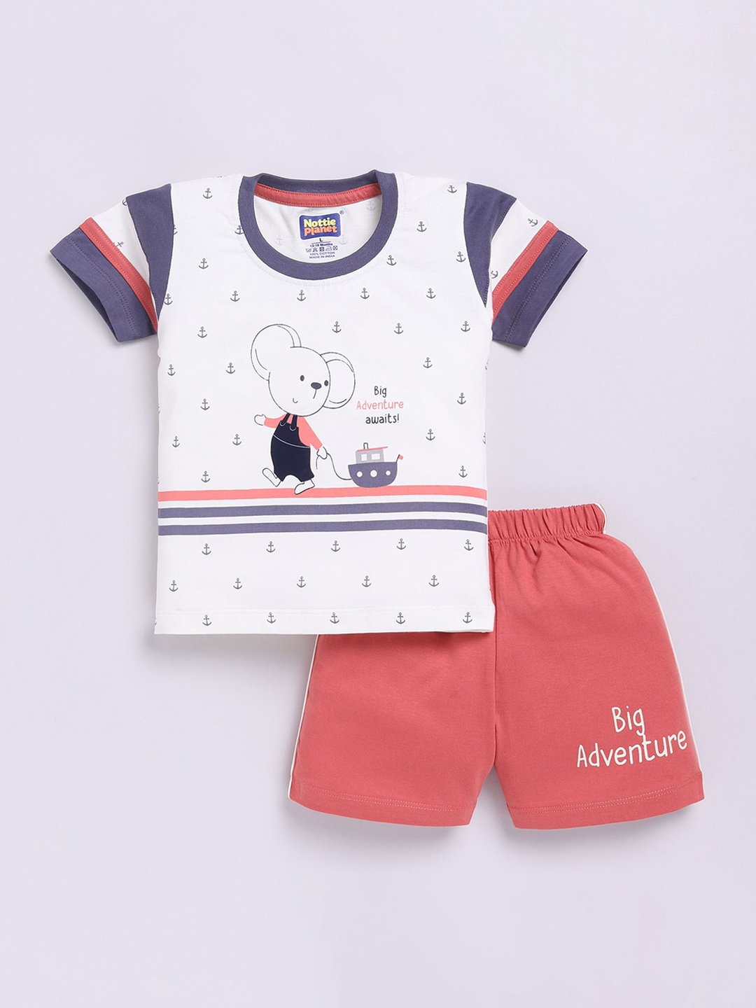 

Nottie Planet Boys Printed Pure Cotton T-shirt with Shorts, Orange