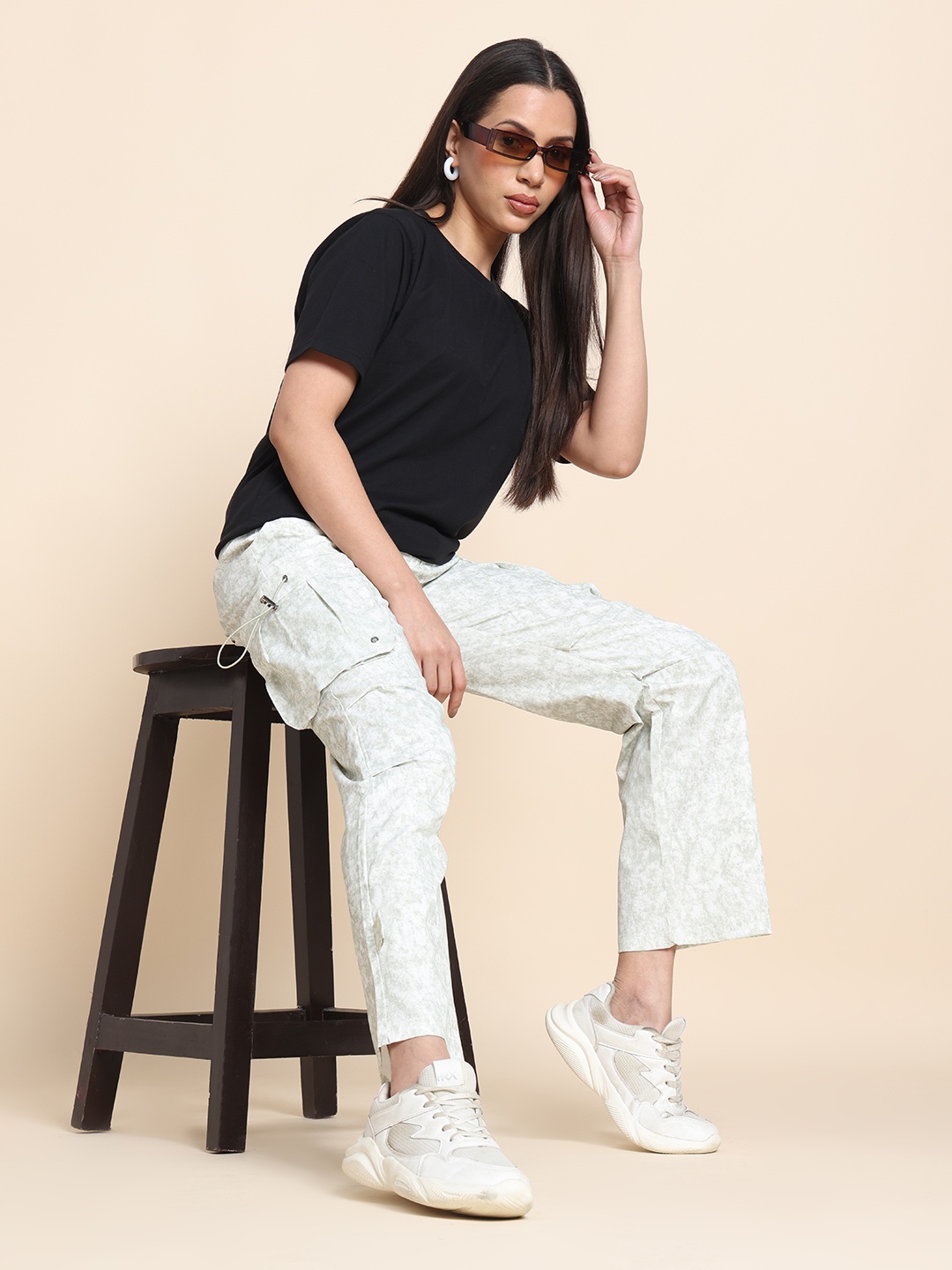 

Clevion Women Comfort High-Rise Straight Fit Wrinkle Free Cargos, White