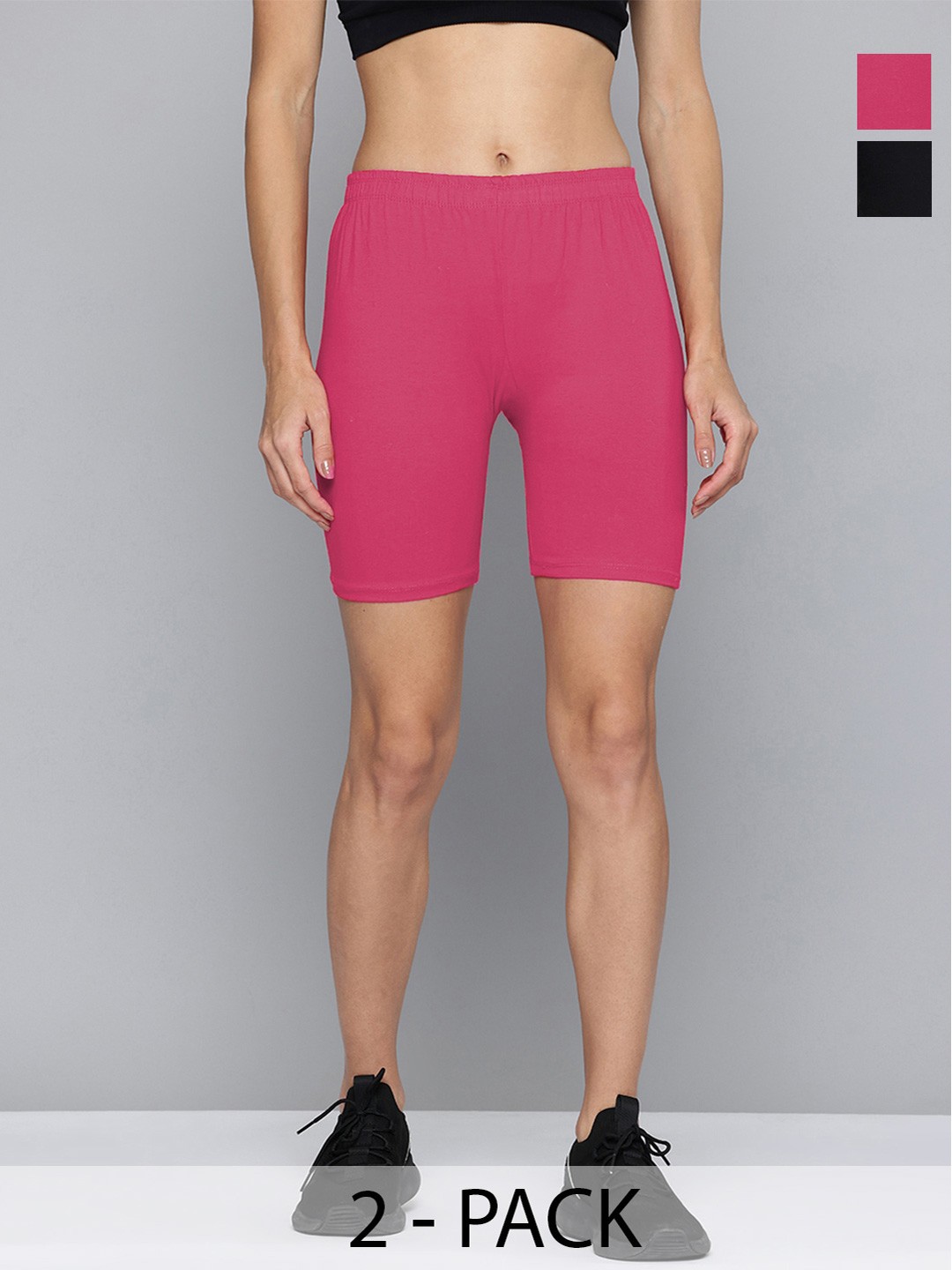 

Jinfo Women Pack Of 2 Skinny Fit Cycling Sports Shorts, Black