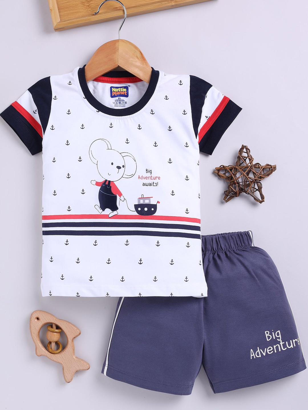 

Nottie Planet Boys Printed Round Neck Pure Cotton T-shirt with Shorts, Blue