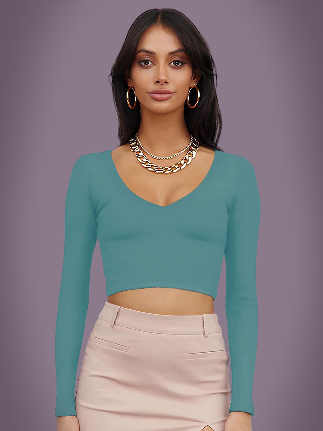 

Dream Beauty Fashion Women V-Neck Crop Fitted Top, Blue