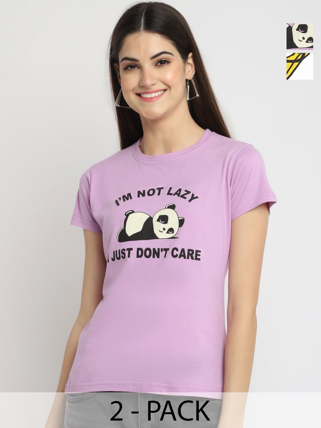 

Tromko Women Pack of 2 Donald Duck Graphic Printed Round Neck Cotton Regular Fit T-shirts, Lavender