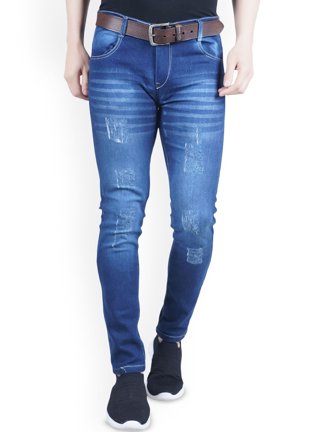 

LINARIA Men Classic Slim Fit Mildly Distressed Light Fade Cotton Jeans, Blue