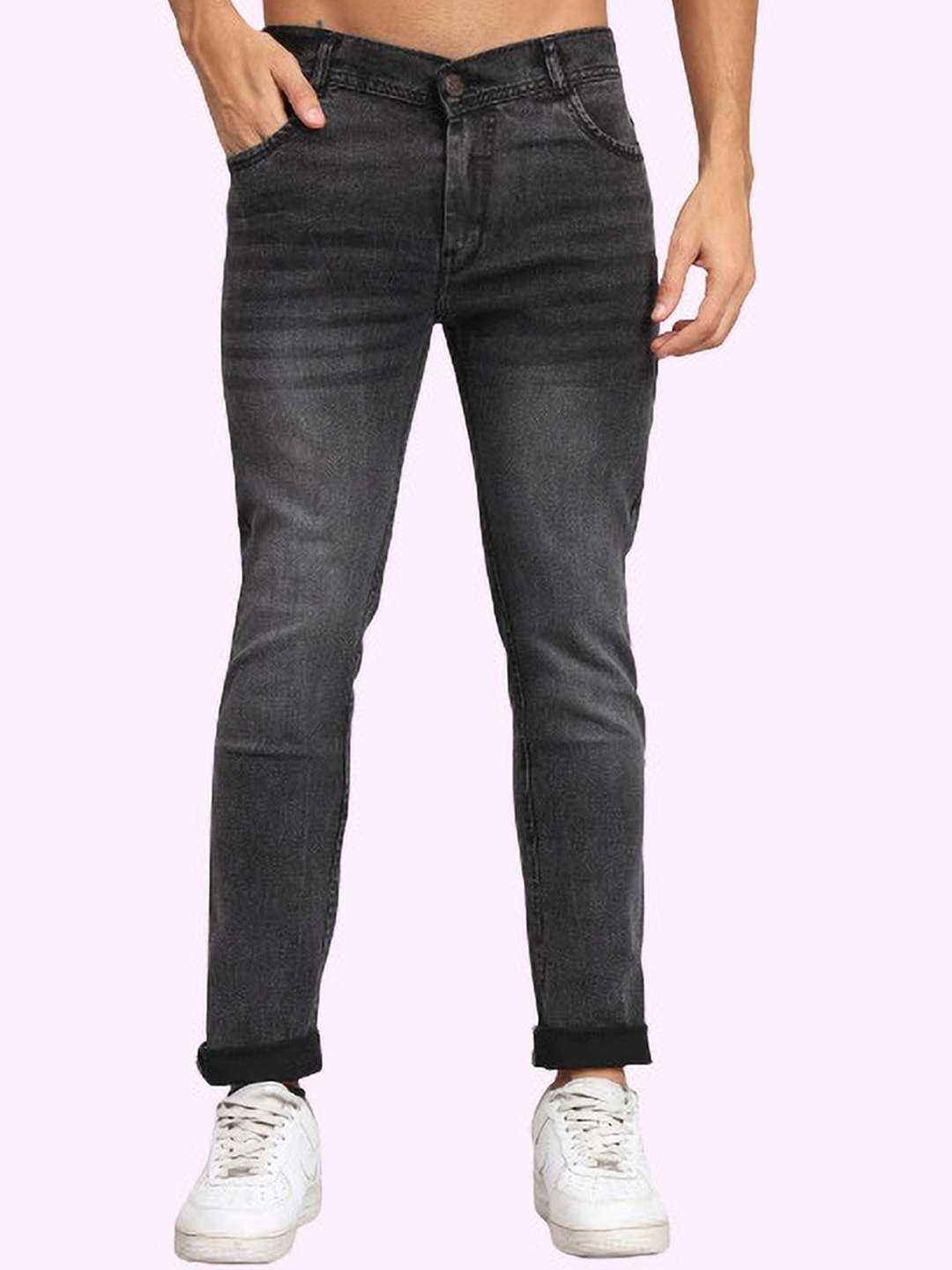 

LINARIA Men Classic Slim Fit Mid-Rise Heavy Fade Cotton Jeans, Grey