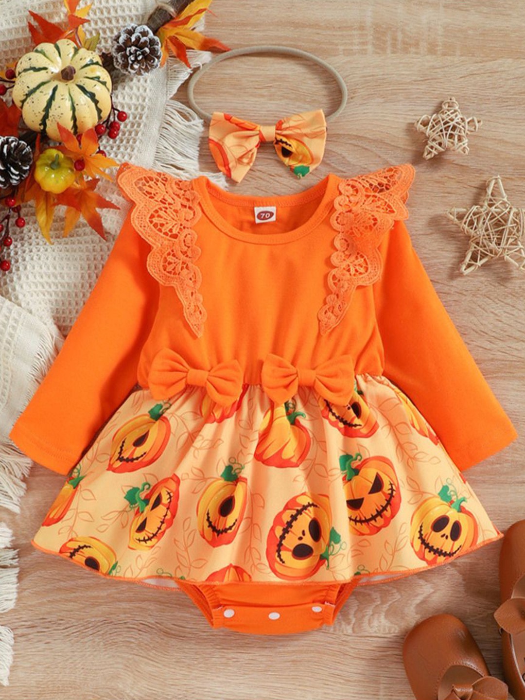 

Xsole Girls Conversational Printed Fit and Flare Dress, Orange