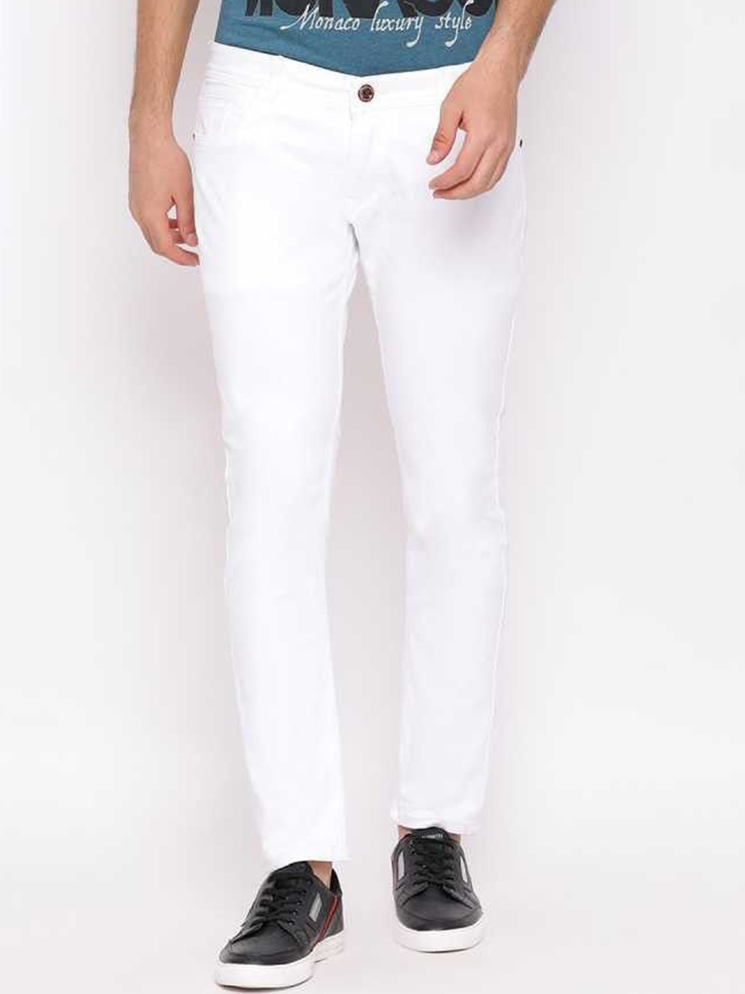 

LINARIA Men Cotton Classic Slim Fit Mid-Rise Low Distress Jeans, White