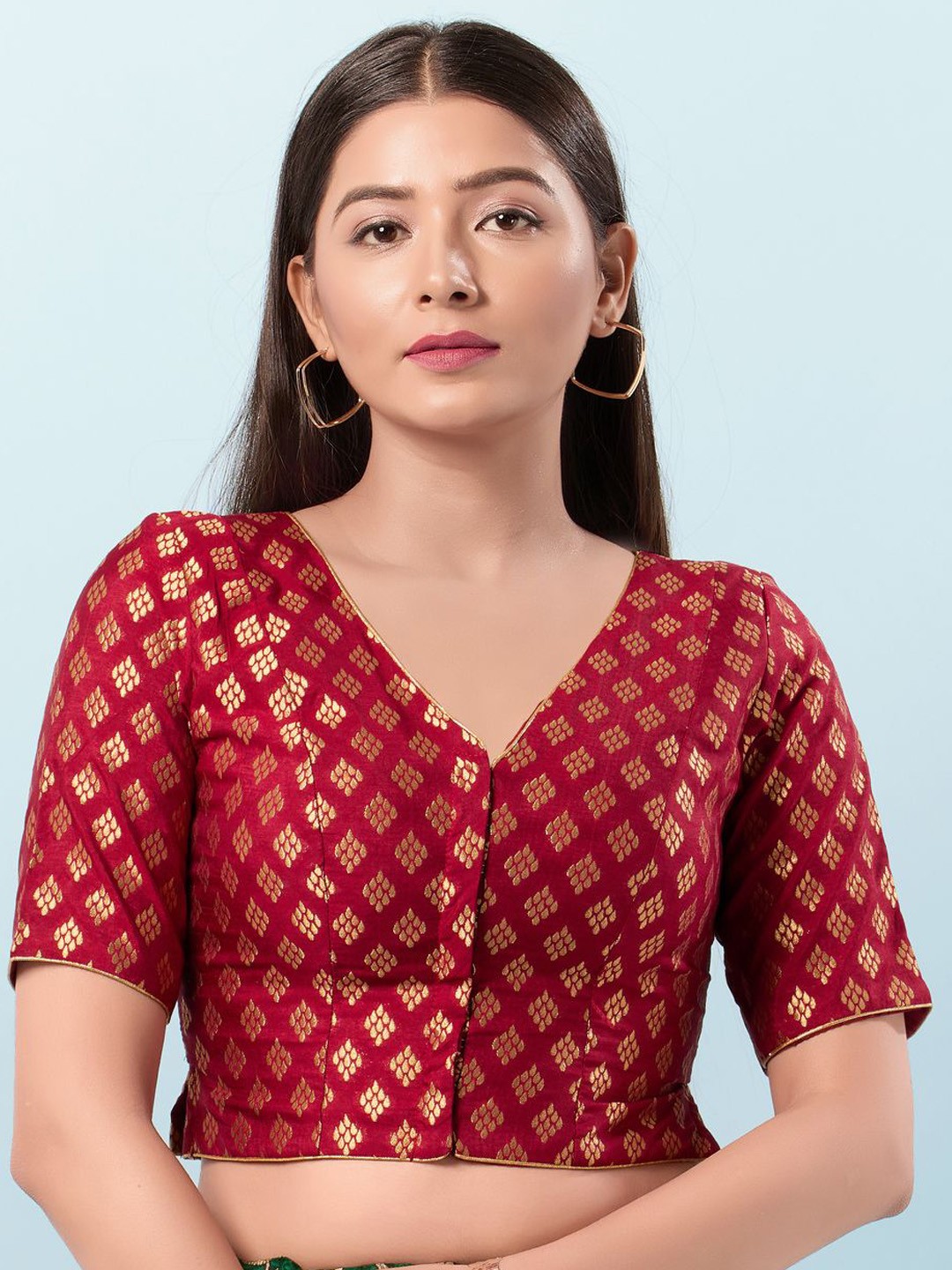 

VAMAS - THE DESIGNER BLOUSES Women V-Neck Padded Saree Blouse, Maroon