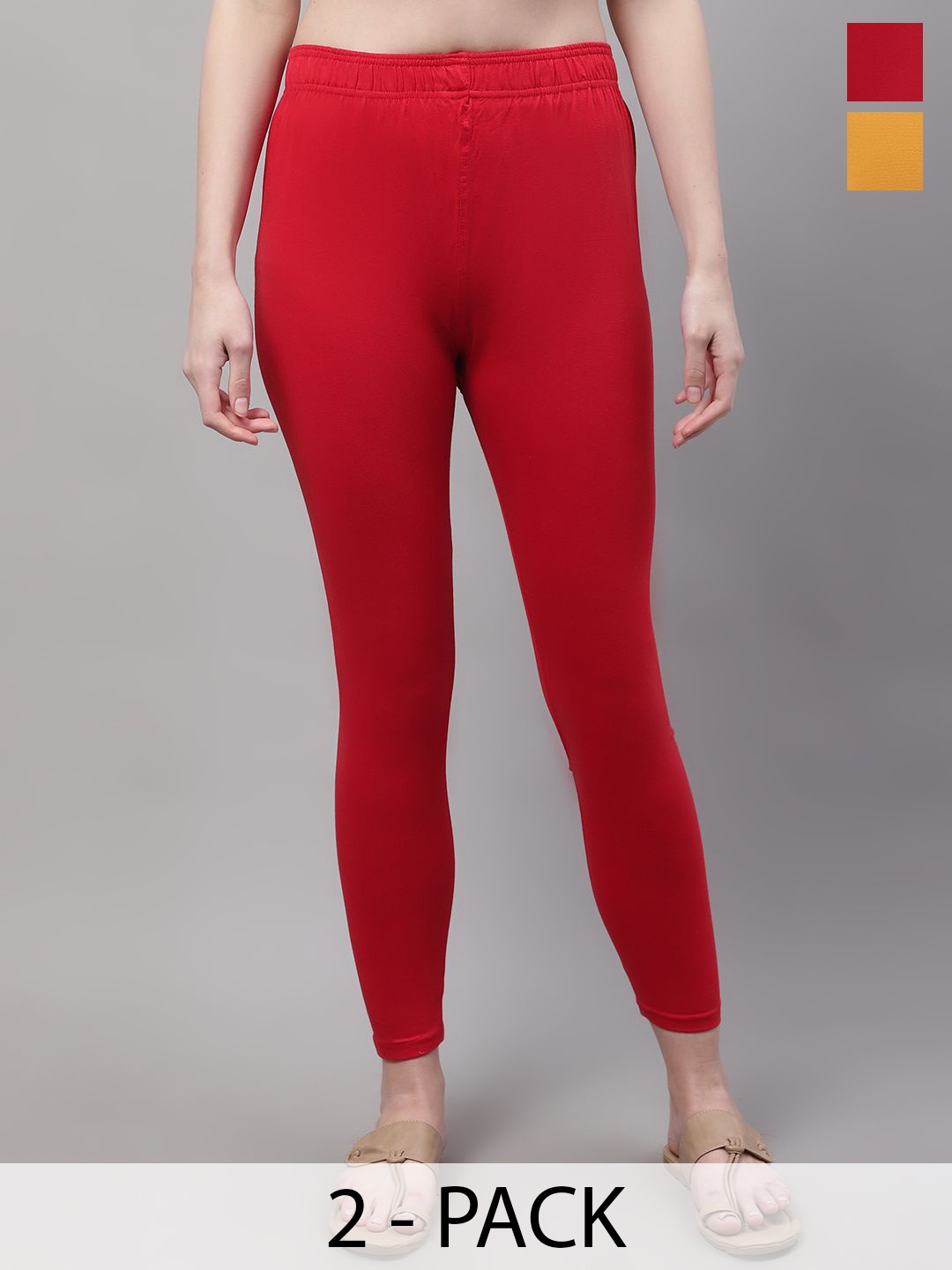 

Valles365 by S.C. Pack Of 2 Cotton Ankle Length Leggings, Red