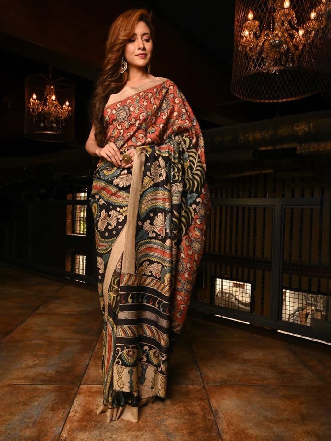 

Nimidiya Ethnic Motifs Printed Pure Cotton Saree, Brown