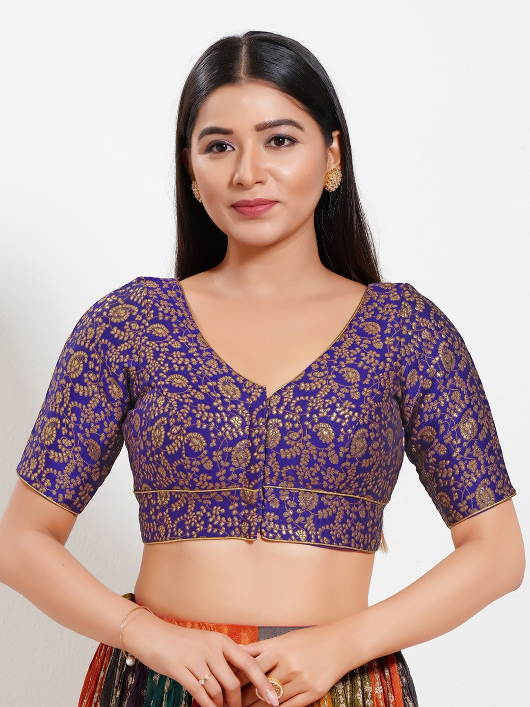 

VAMAS - THE DESIGNER BLOUSES Women V-Neck Padded Saree Blouse, Purple