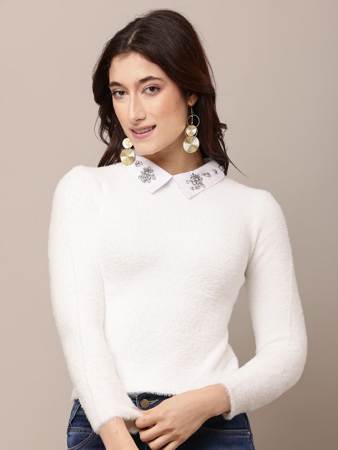 

NoBarr Women Self Design Pullover, White