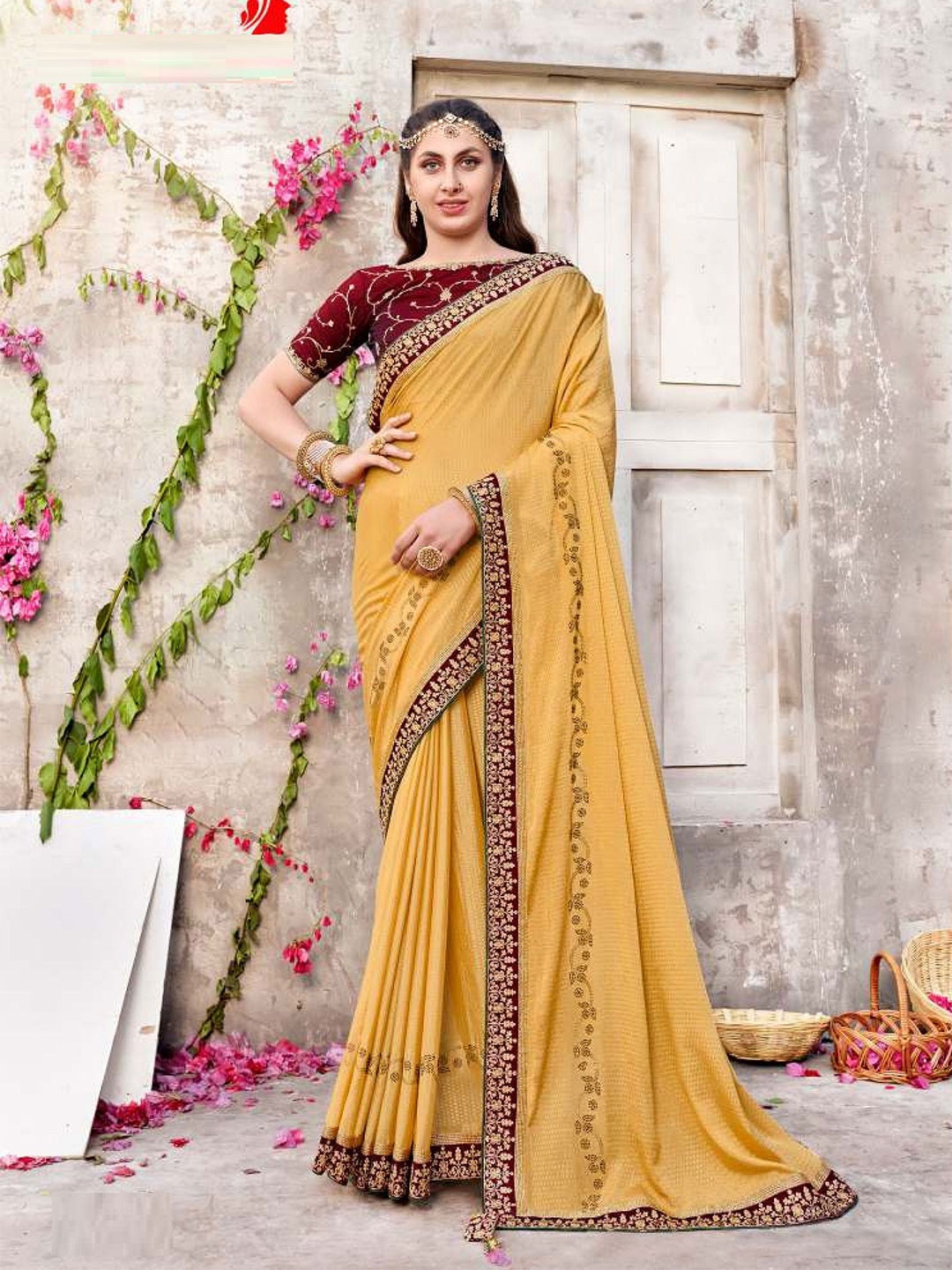 

MAHALASA Woven Design Embroidered Saree With Unstitched Blouse Piece, Yellow