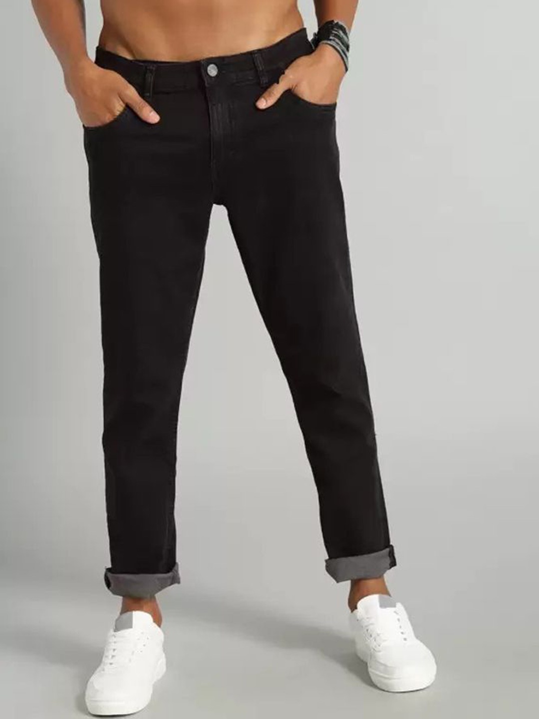 

LINARIA Men Cotton Regular Fit Mid-Rise Classic Slash Knee Stretchable Jeans, Black