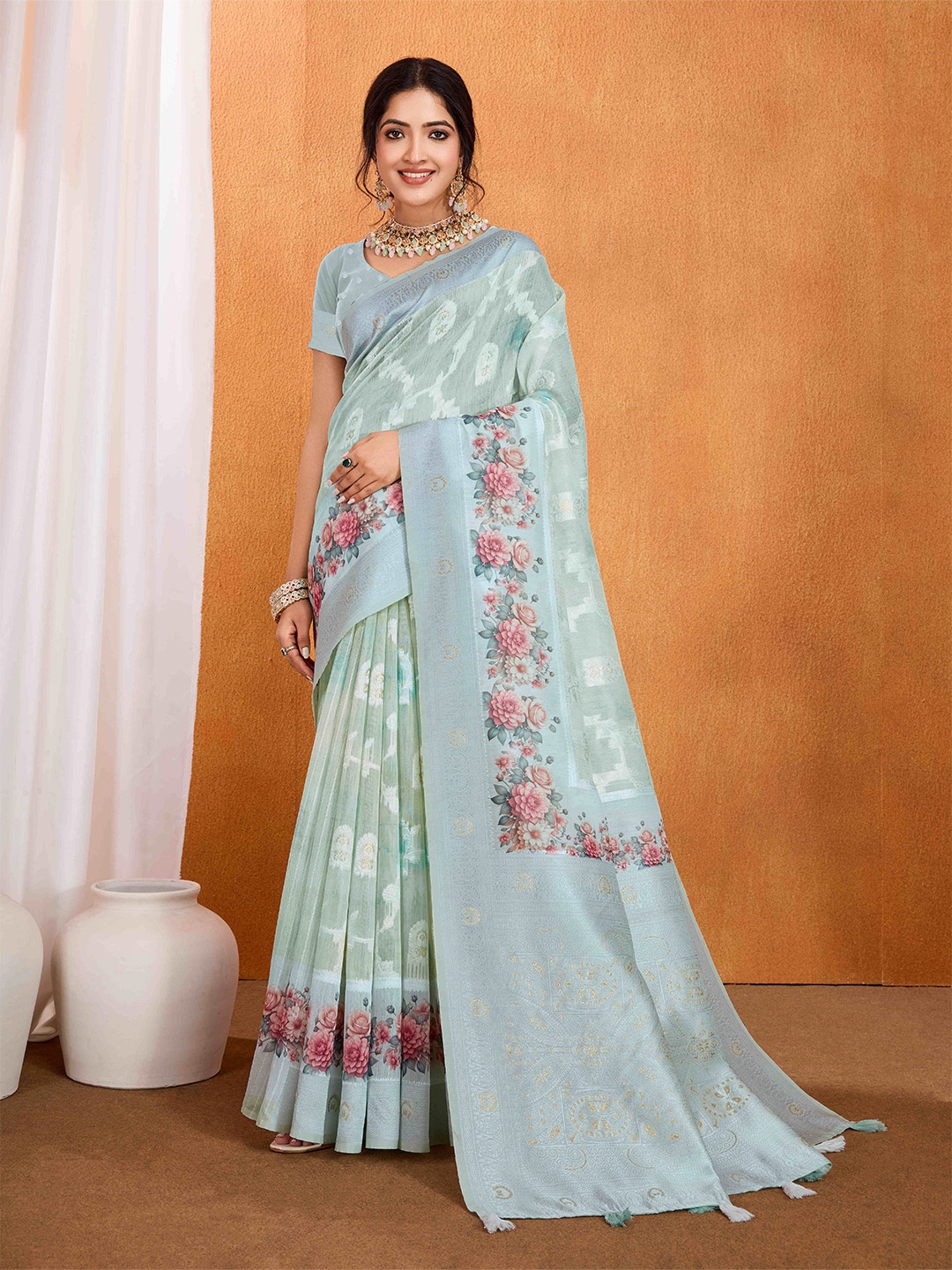 

Rekha Maniyar Woven Design Zari Pure Cotton Banarasi Saree, Teal