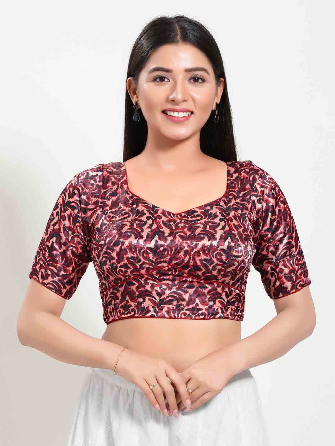 

VAMAS - THE DESIGNER BLOUSES Women Sweetheart Neck Padded Saree Blouse, Maroon
