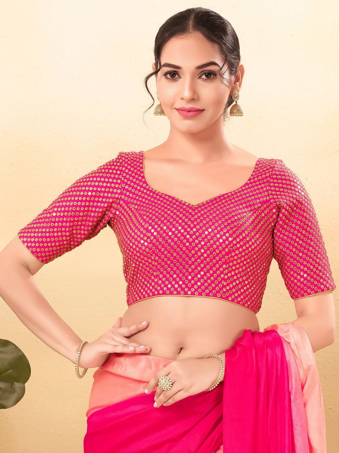 

VAMAS - THE DESIGNER BLOUSES Women Sweetheart Neck Padded Saree Blouse, Pink