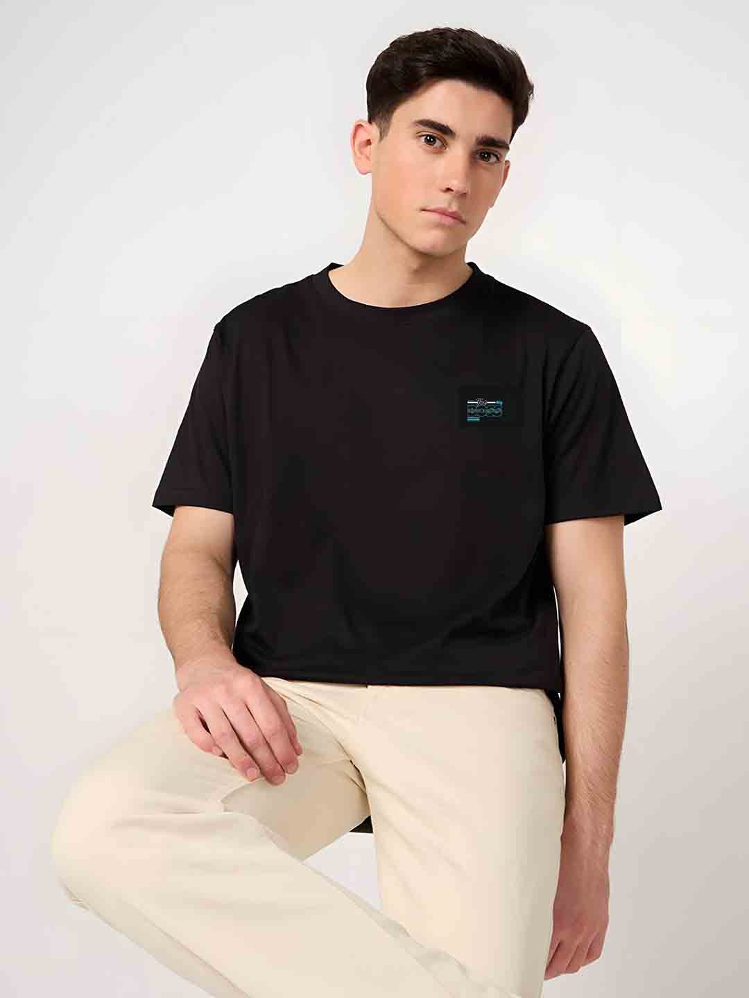 

SZN Men Solid Round Neck Cotton T-shirt, Black