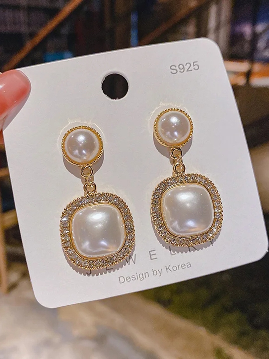 

Celestique Korean Gold Plated Pearls Contemporary Drop Earrings, White