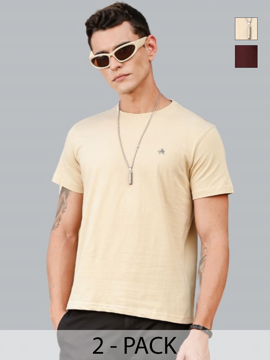 

Parcel Yard Men Stretchex Typography Printed Round Neck Cotton T-shirt, Beige