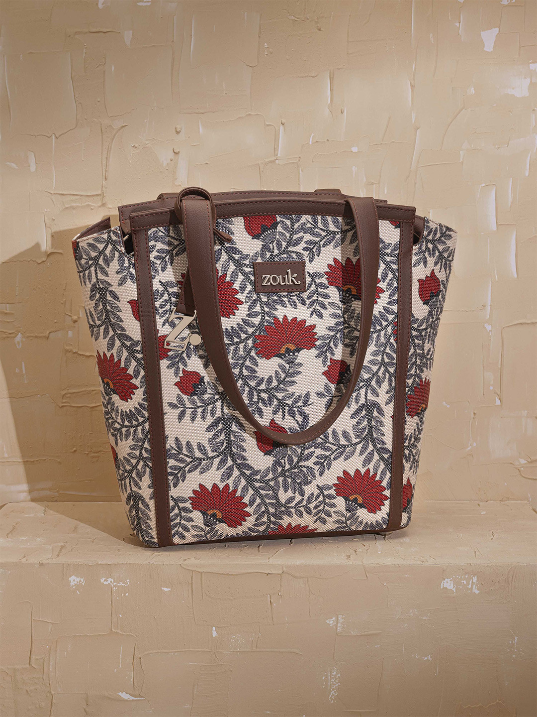 

ZOUK Women Floral Printed Structured Shoulder Bag, Cream