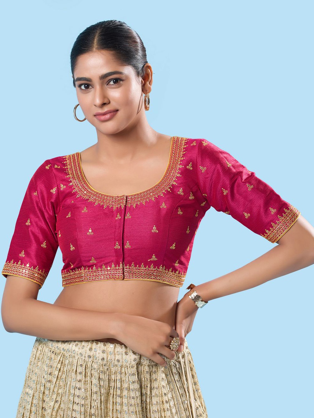 

VAMAS - THE DESIGNER BLOUSES Women Square Neck Padded Saree Blouse, Magenta